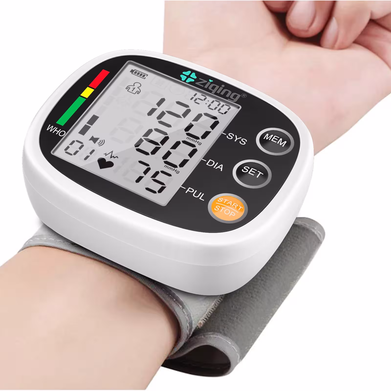 Tensiomètre de poignet Ziqing avec fonction vocale et moniteur de fréquence cardiaque