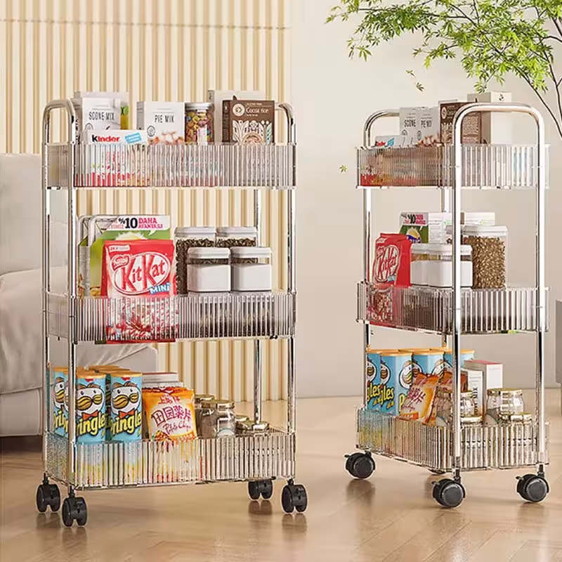 Étagère mobile avec roues Maison de rangement multicouche pour cosmétiques et objets