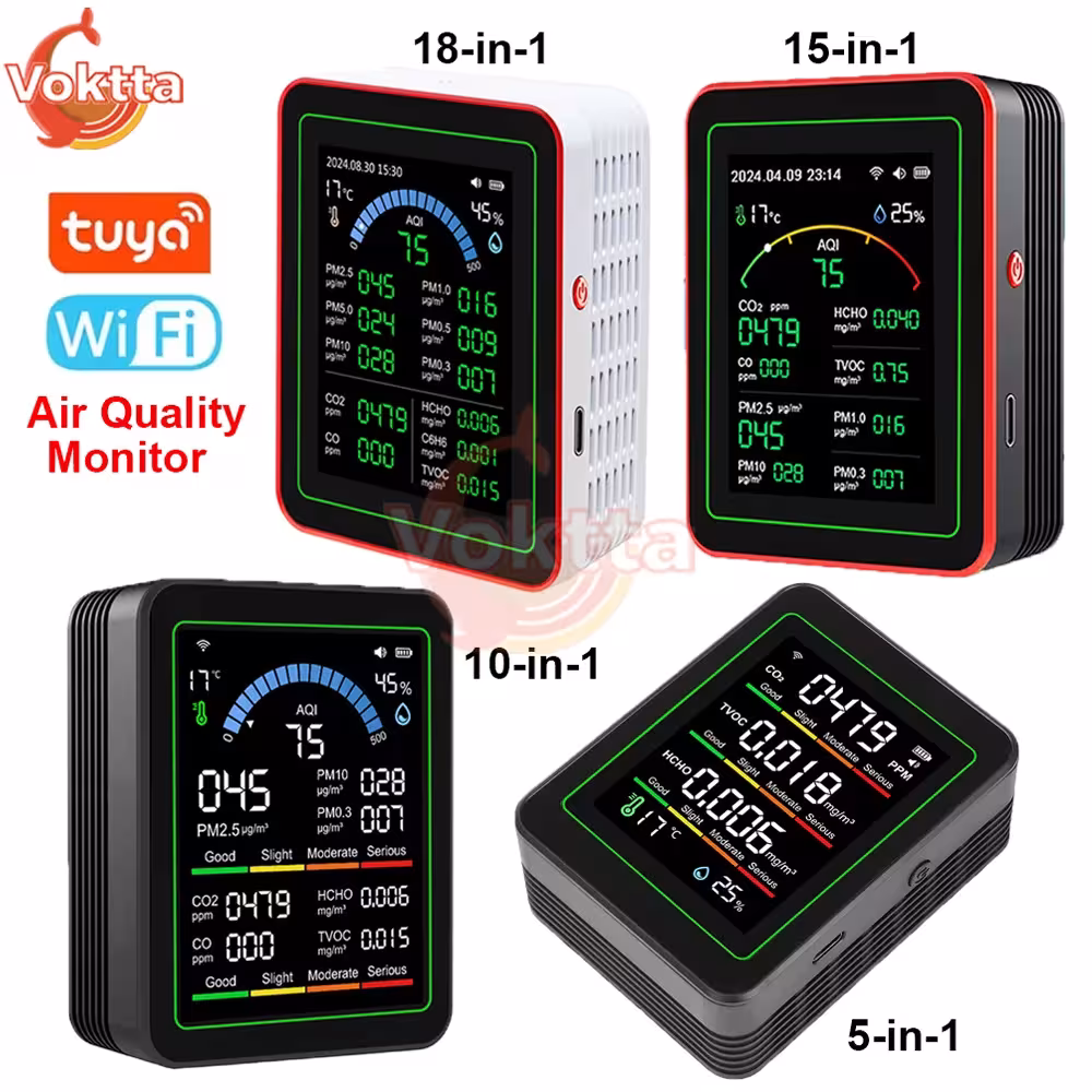Testeur de qualité de l'air intelligent Tuya WiFi CO2 CO Détecteur TVOC HCHO PM Formaldéhyde