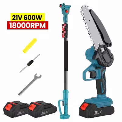 Electric chain saw 2 in 1 with telescopic arm 6 inches and 2 batteries