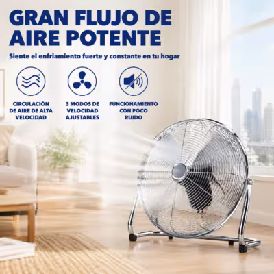 Ventilatore da pavimento in metallo grigio scuro 56x55cm, motore potente, lavoro silenzioso