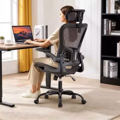 Ergonomiczny fotel biurowy i gamingowy GTPLAYER z regulowanym podparciem dla głowy, siatkowym oparciem i składanymi podłokietnikami