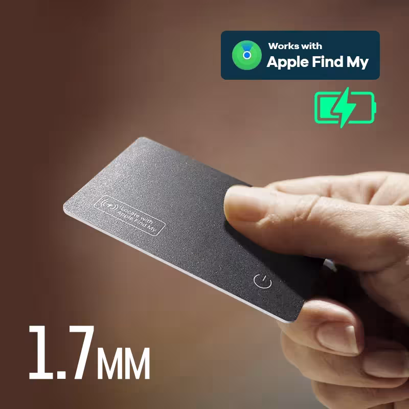 Plona bevielio įkrovimo sekimo kortelė piniginei, suderinama su Apple Find My