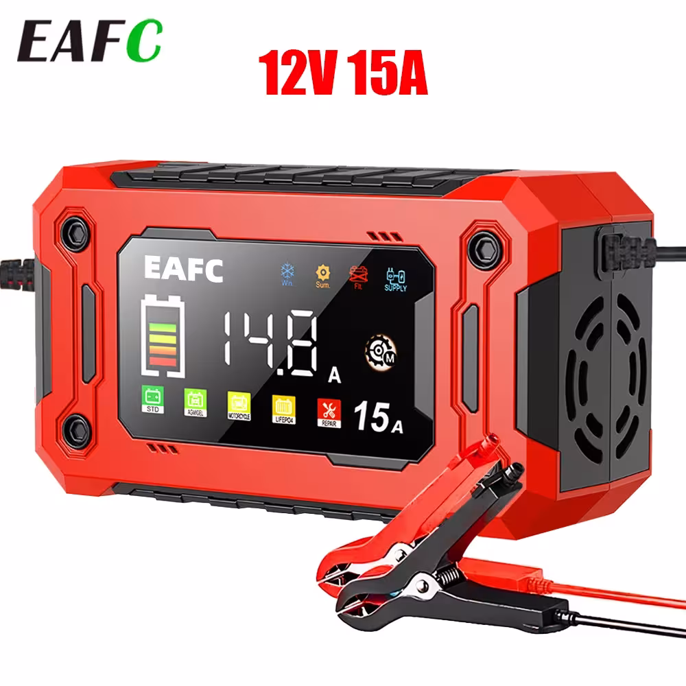 EAFC 12V 15A 8A Automobilio Akumuliatoriaus Įkroviklis su Impulsų Reparacija ir LCD Ekranu