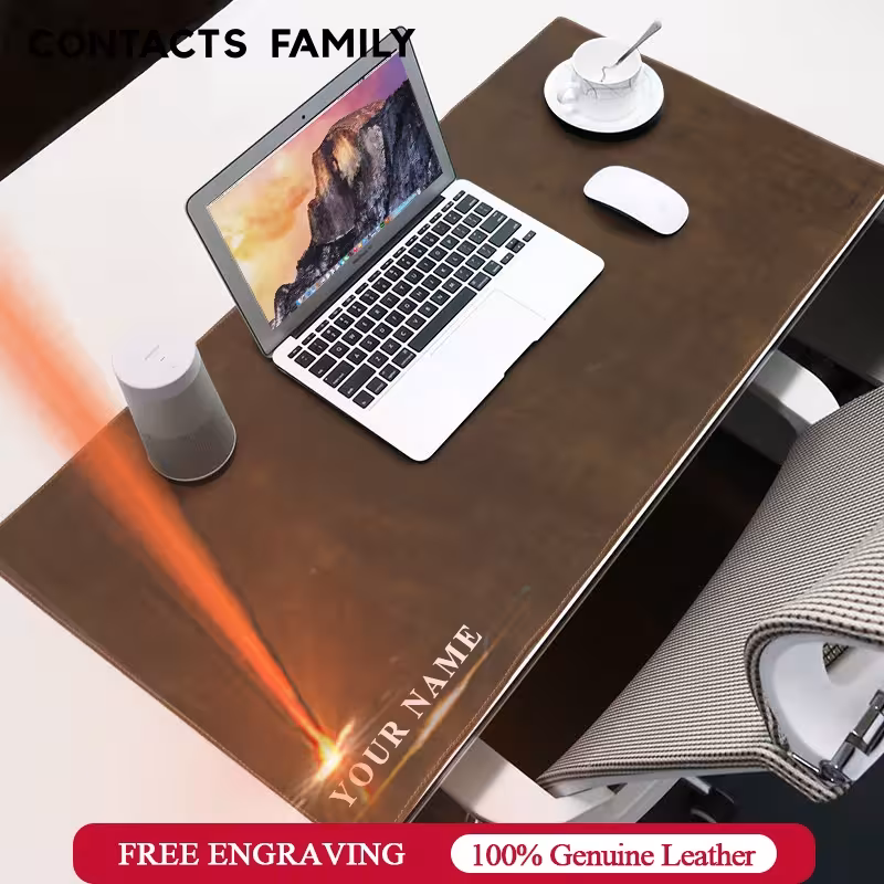 Alfombrilla para ratón de cuero natural de vaca – una gran alfombrilla para escritorio para computadora, teclado y laptop