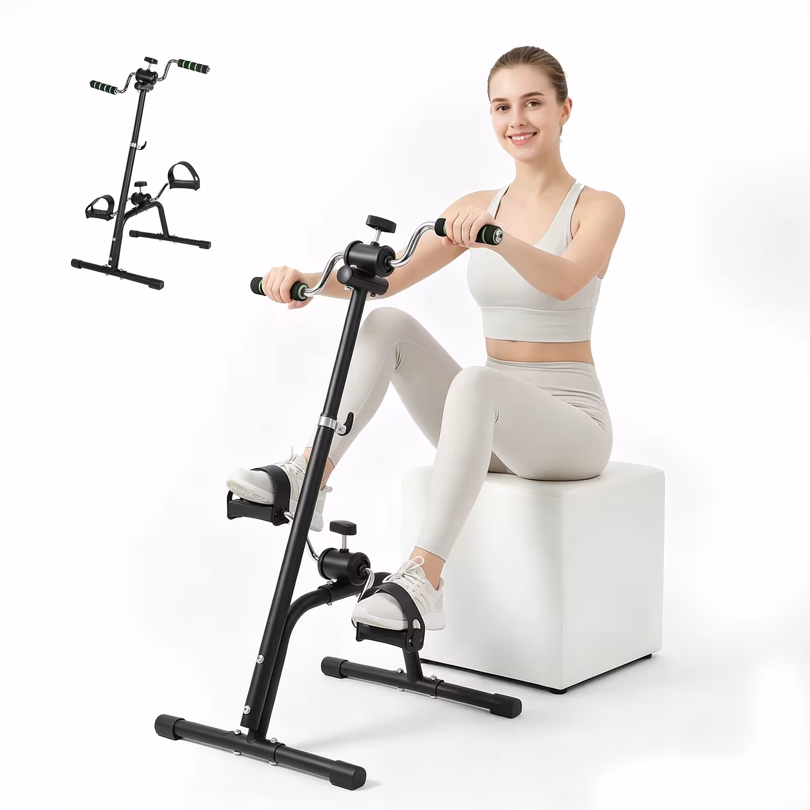 Cyclette da seduta con resistenza e altezza regolabili, compatta, 120kg, ideale per casa e ufficio