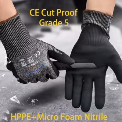 Guantes de trabajo resistentes a cortes ANSI A4, HPPE, nitrilo espumado, para procesamiento de vidrio y carniceros