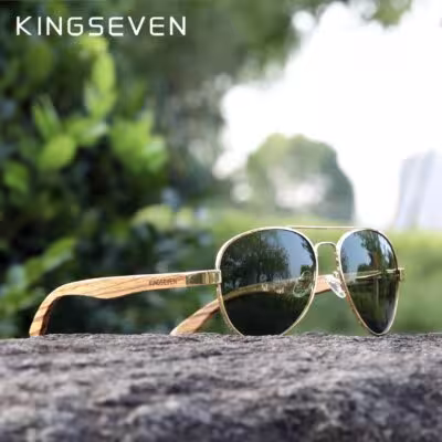 KINGSEVEN 2023 medžio rankų darbo poliarizuoti vyriški akiniai nuo saulės su UV400 apsauga ir medinėmis kojelėmis