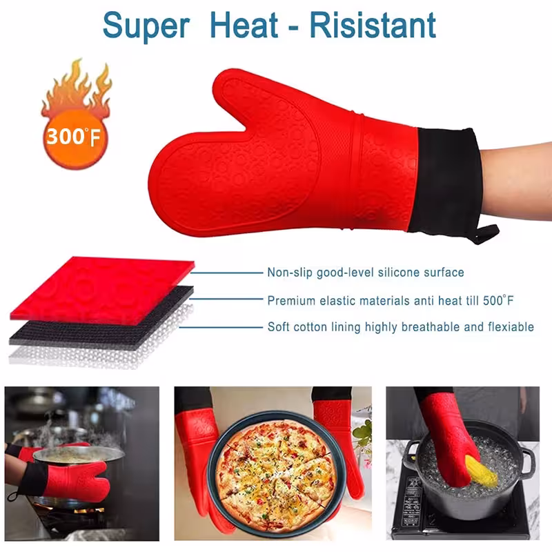 Heat-resistant silicone oven mitts with textile lining, 1/2 piece