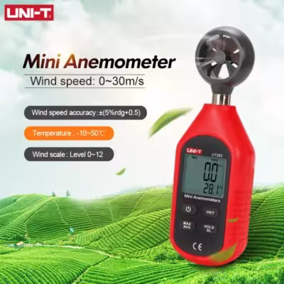 Medidor digital de velocidad del viento UNI-T UT363BT de 0 a 30 m/s con Bluetooth y función de temperatura