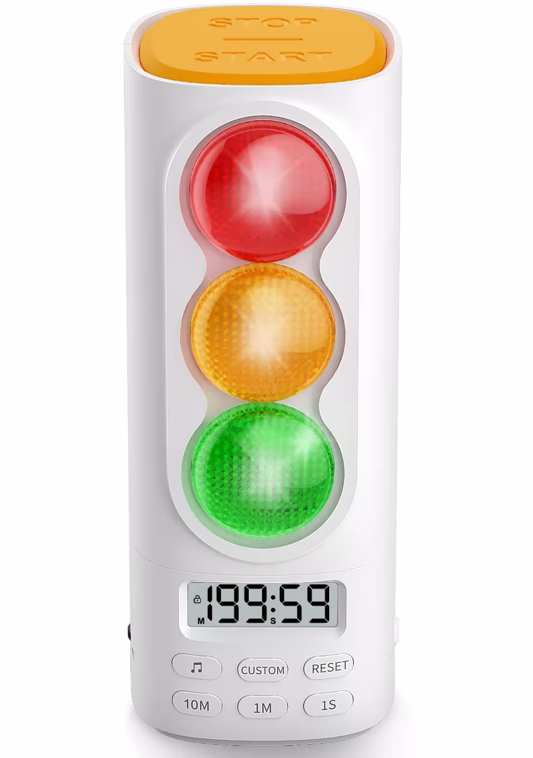 Minuteur visuel pour enfants avec signaux lumineux, écran LCD et alertes sonores.