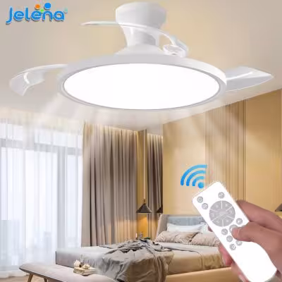 Ultraplonas išmanusis lubų ventiliatorius su LED šviesa, nuotoliniu valdymu ir programėle