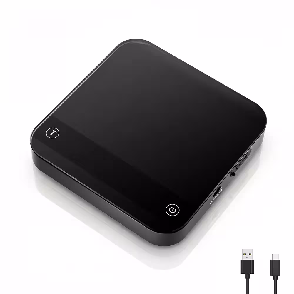 Báscula inteligente portátil para café con precisión de 0.1g (de 0.3g a 2000g), temporizador automático, modos de flujo y proporción, batería de 7 horas con carga Type-C