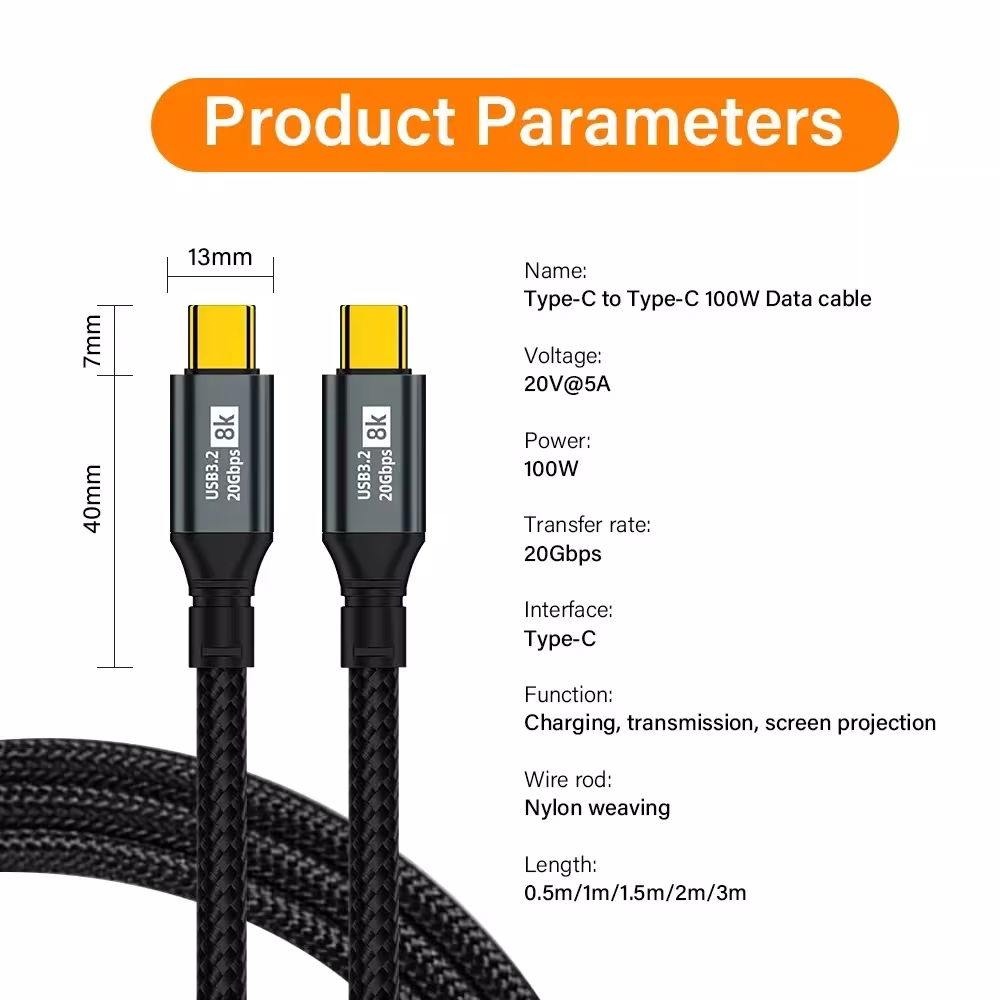 USB-C kabelis 100W
