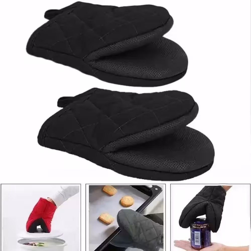 Courts gants de four en silicone, résistants à la chaleur jusqu'à 260°C, avec motif texturé antidérapant et boucle de suspension