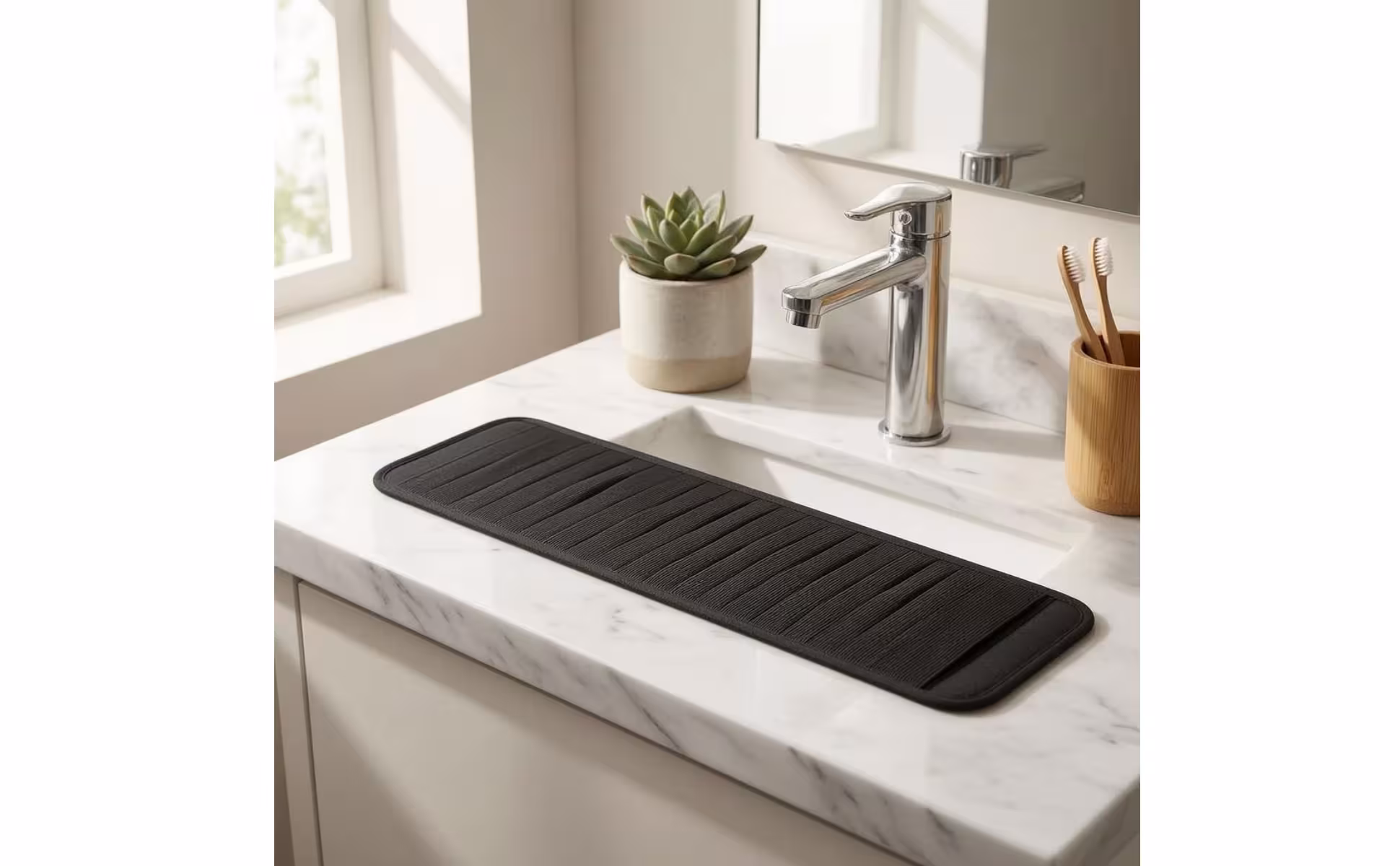 Alfombrilla antisalpicaduras para grifo con esquinas redondeadas, protector para detrás del grifo, accesorio de baño multifuncional para encimera
