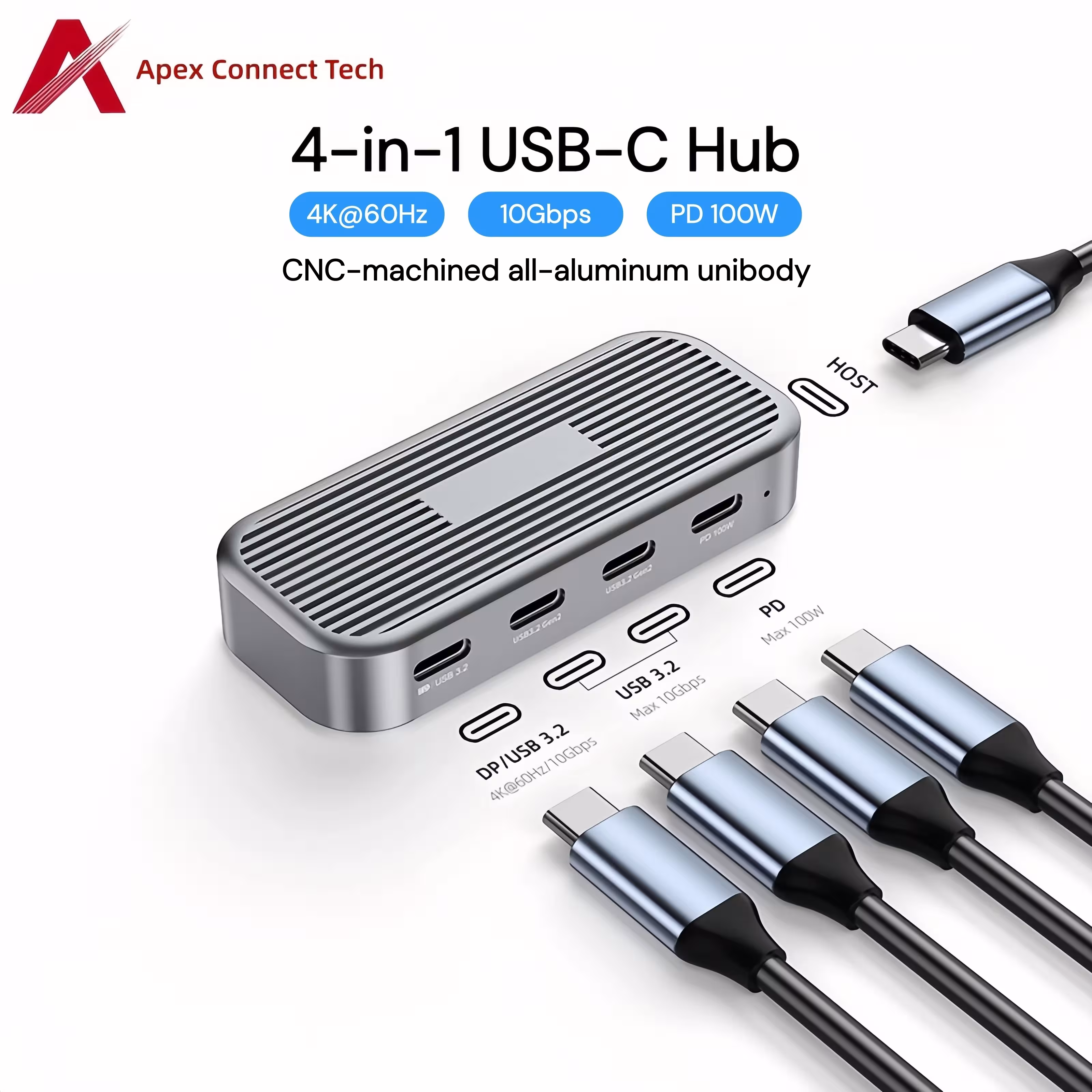 USB C šakotuvas 4K 60Hz vaizdo perdavimui