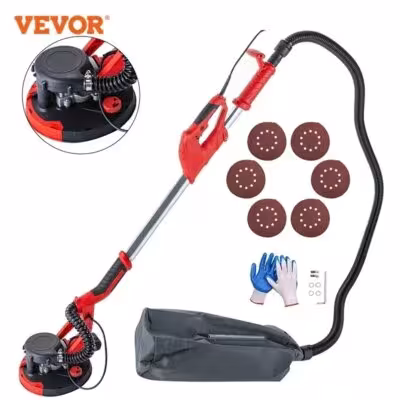 VEVOR elektrinis gipskartono sienų ir lubų šlifuoklis 750W su dulkių siurbimu, ištraukiamu rėmu 1.4-1.9m ir priedais