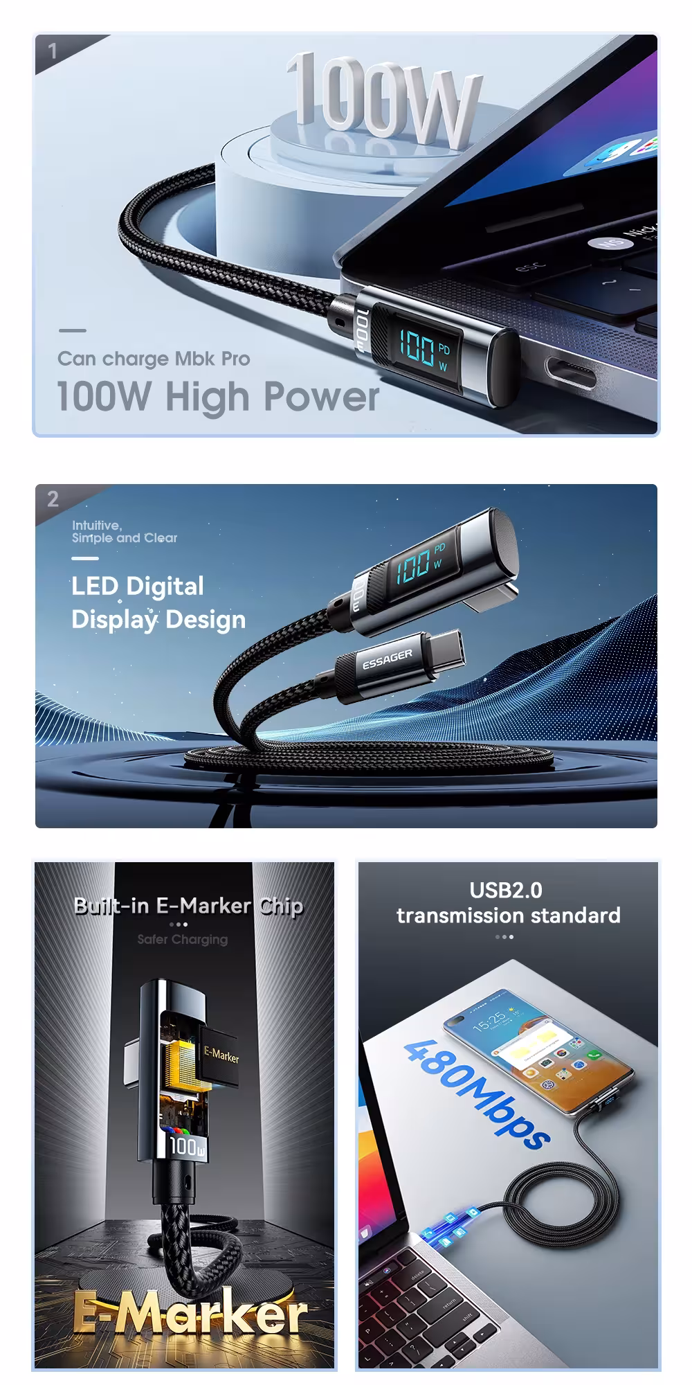 Câble USB Type C 100W