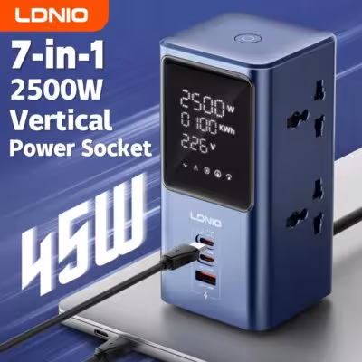 Regulador de enchufes vertical LDNIO con múltiples tomas, cargador rápido USB C de 45W, LED