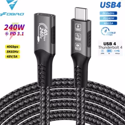 Câble adaptateur USB-C 8K, connecteur mâle vers femelle, pour image UHD, 40Gbps, 240W PD3.1, compatible Thunderbolt 4/3
