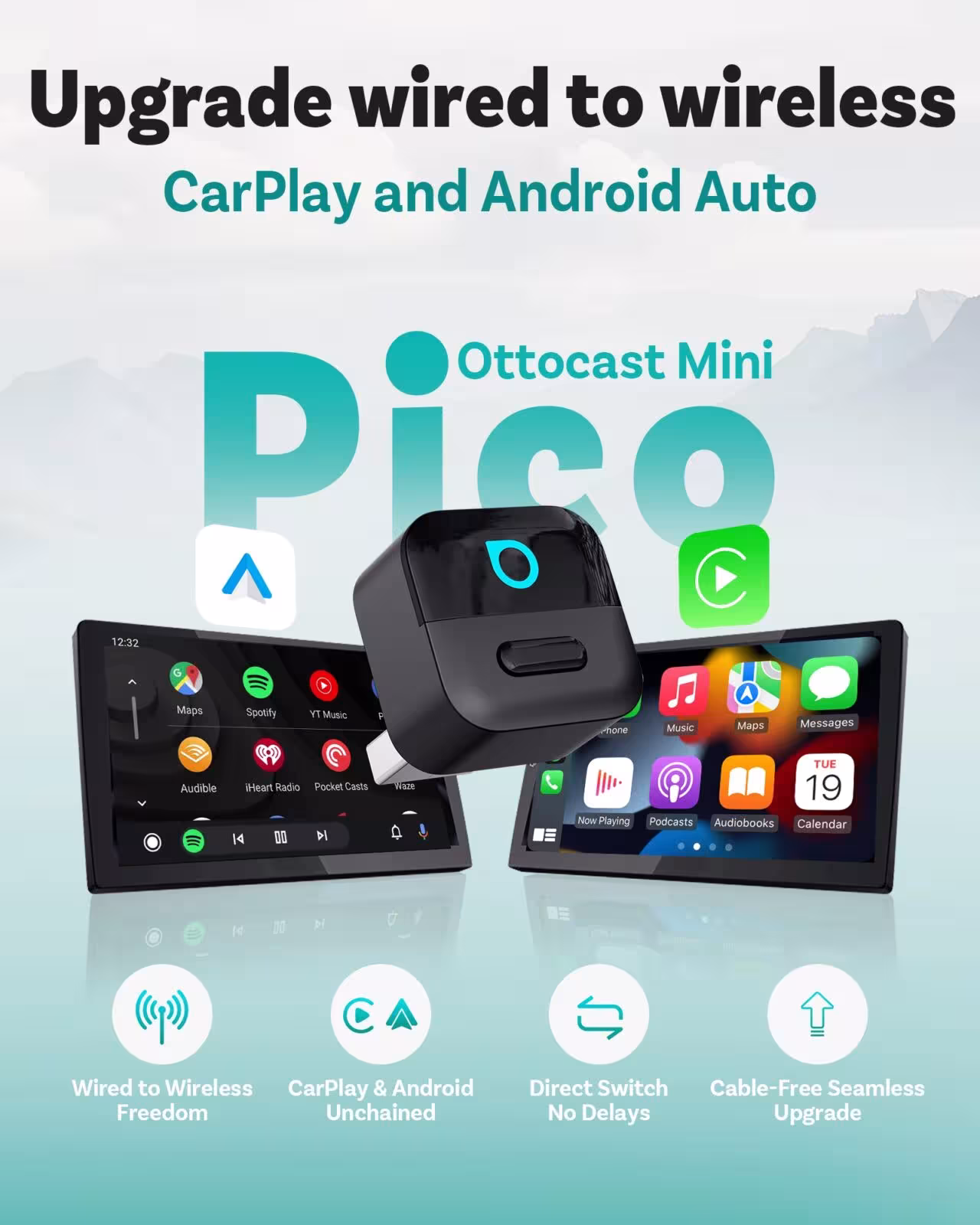 Adaptateur CarPlay et Android Auto sans fil OTTOCAST Mini Pico 2 en 1 avec WiFi 6.0