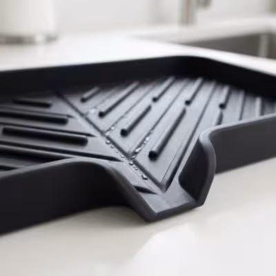 Alfombrilla de silicona con ranura de drenaje, bandeja rectangular para escurrir en la cocina