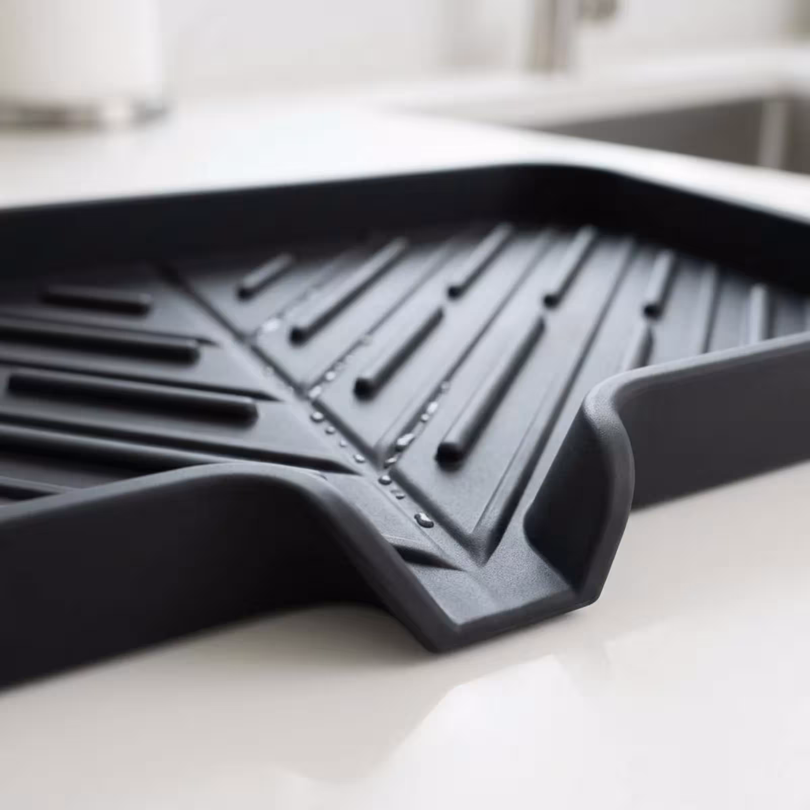 Alfombrilla de silicona con ranura de drenaje, bandeja rectangular para escurrir en la cocina