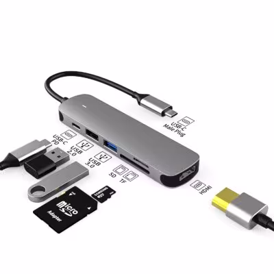 Adattatore USB-C 6in1 con porta HDMI per MacBook Air, iPad M2 M1, dock station. Supporta USB 3.0.