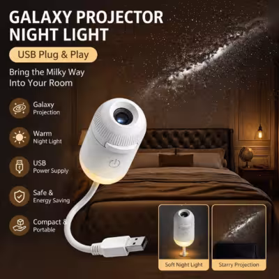 Galaxie-Projektor 10-in-1 Sternenhimmel-Nachttischlampe mit flexiblen Schwanenhals
