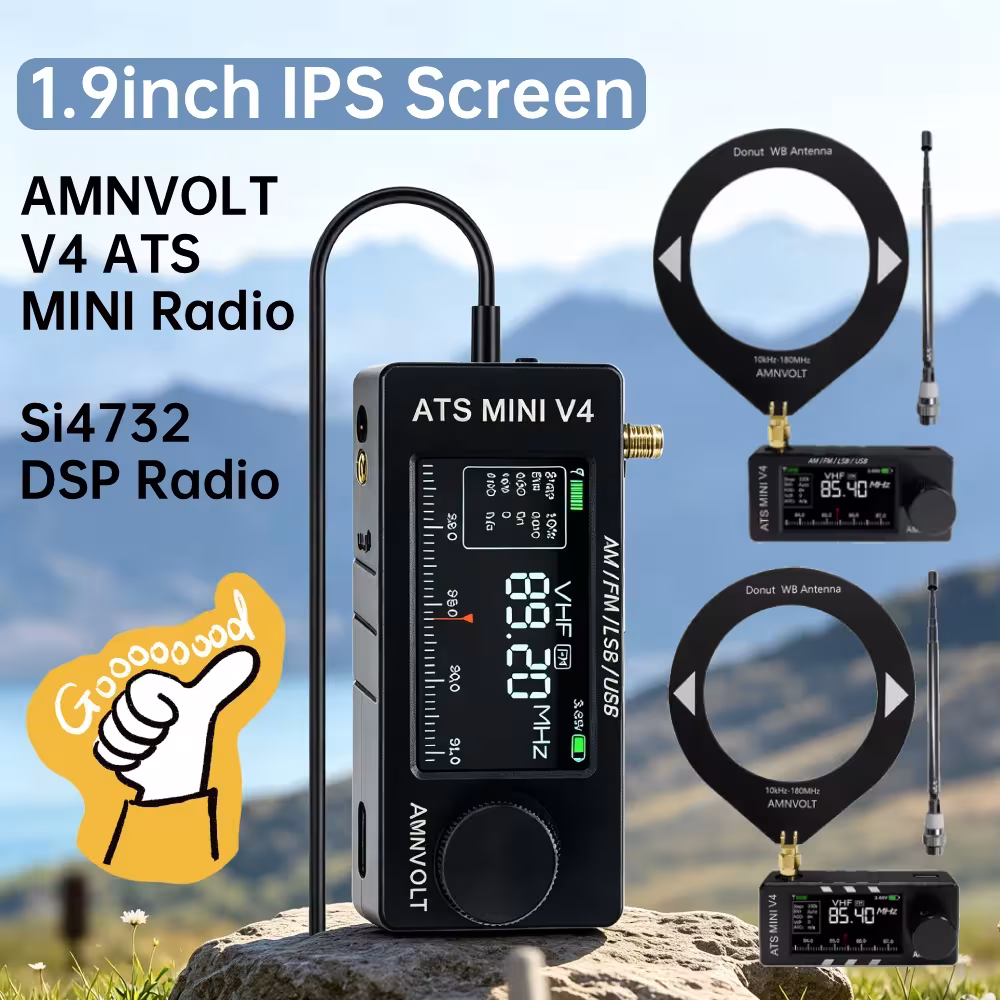AMNVOLT V4 ATS MINI radio con SI4732 DSP 1,9 pollici schermo FM AM LSB USB