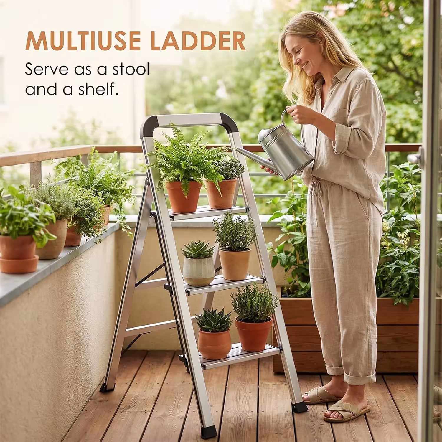 Aluminum ladder with platform