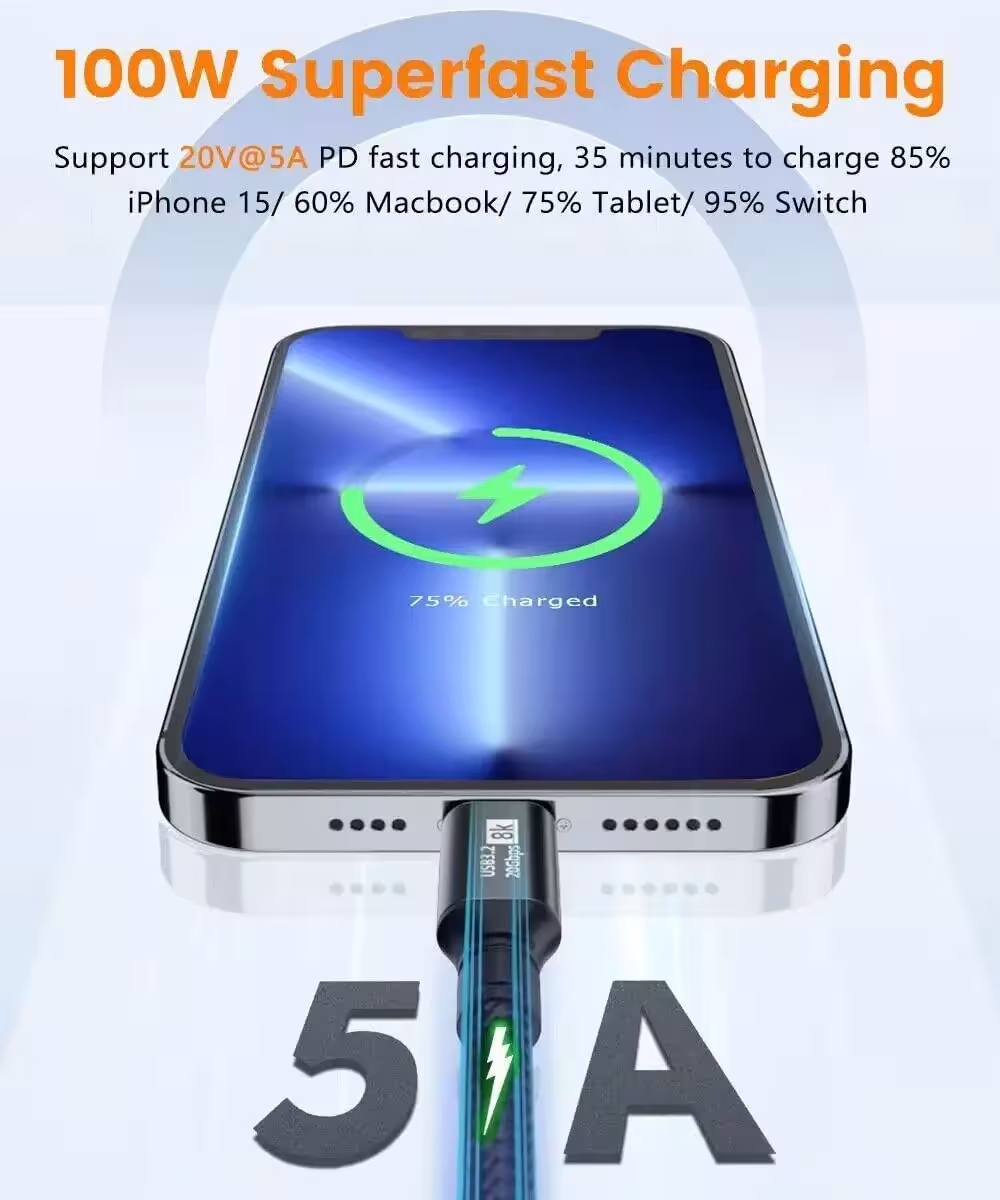 USB-C kabelis 100W