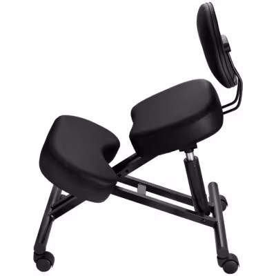 Chaise de posture inclinée ergonomique SucceBuy avec roulettes, hauteur réglable, coussin en mousse en forme de X, noire, pour le bureau ou la méditation