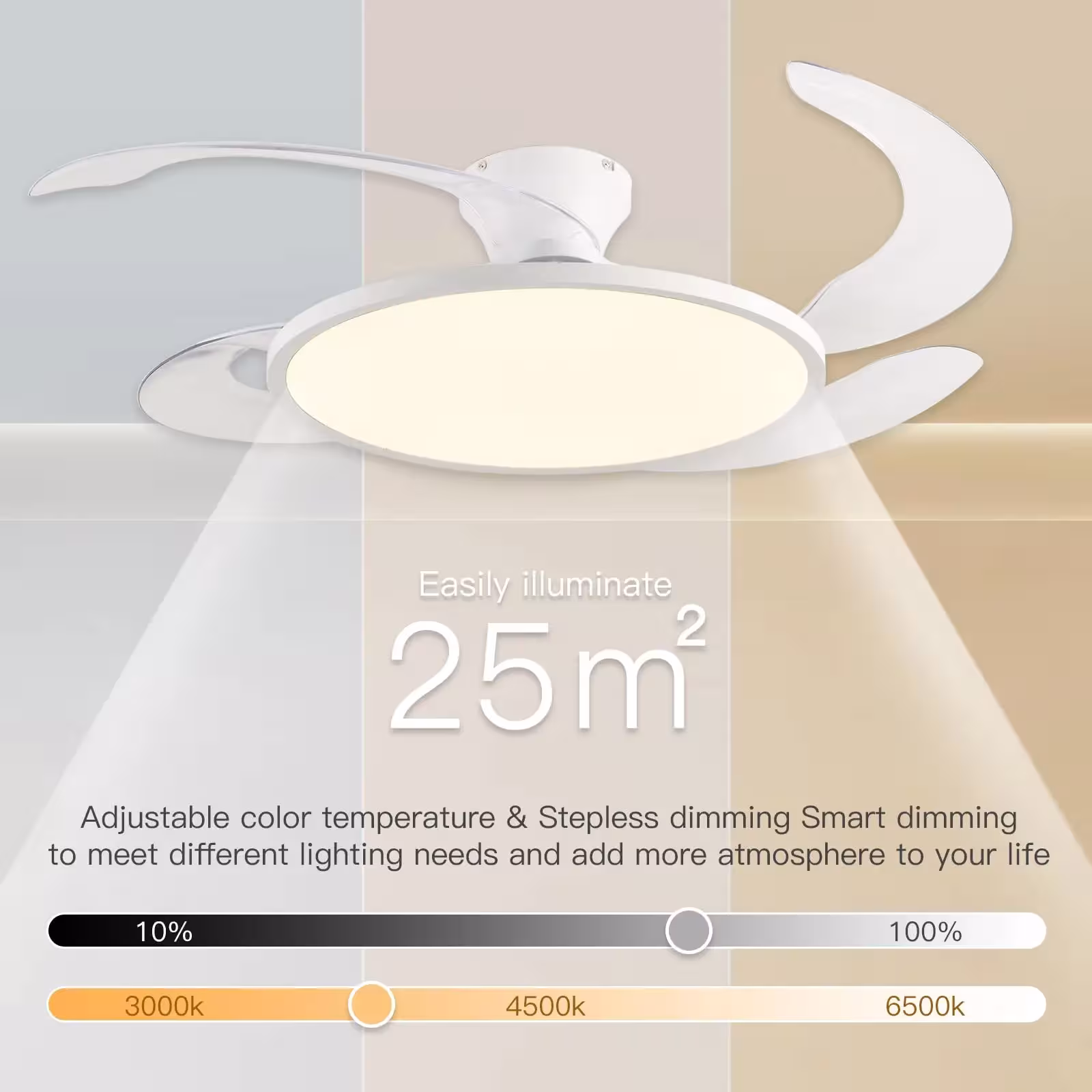 ventilatore a soffitto intelligente con luce