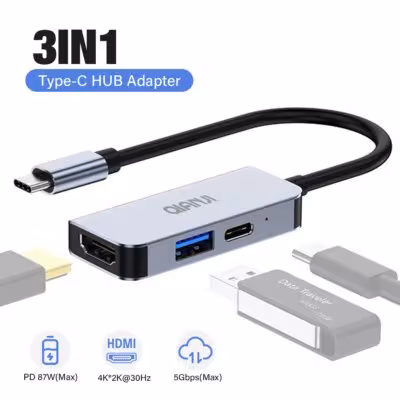 Adaptador USB-C a HDMI, divisor USB 3.0, carga PD de 100W, Thunderbolt 3, compatible con MacBook, iPhone, iPad