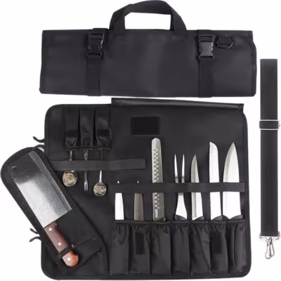 Funda plegable para cuchillos de cocina con 16 compartimentos, estuche de viaje para chefs