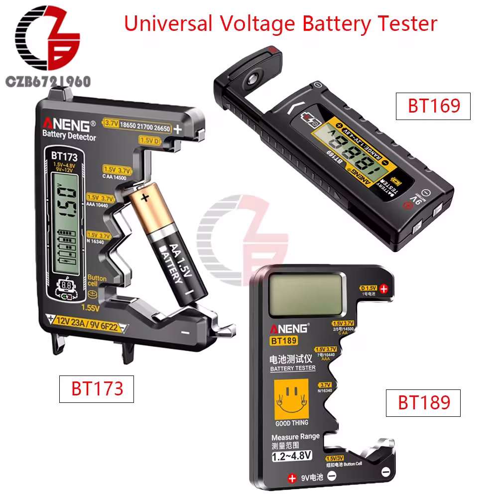 BT173 BT189 BT167 universalus baterijų įtampos testeris su LCD ekranu 9V AA AAA ir mygtukinėms baterijoms