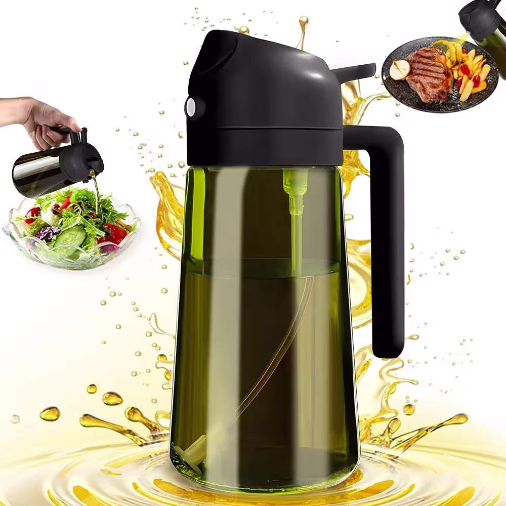 470ML lightproof glass oil sprayer, 2 in 1 olive oil bottle for the kitchen