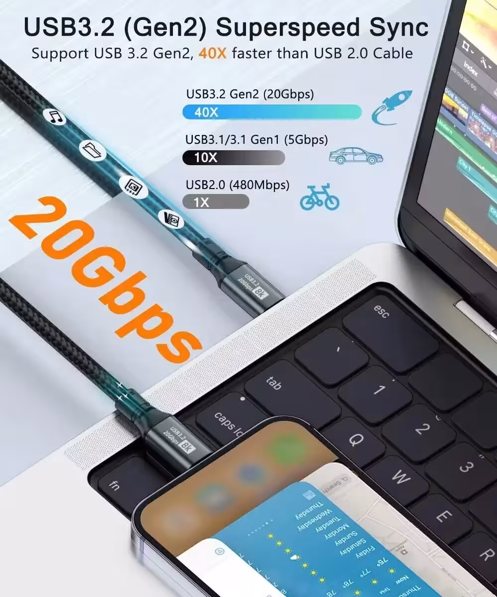USB-C kabelis 100W