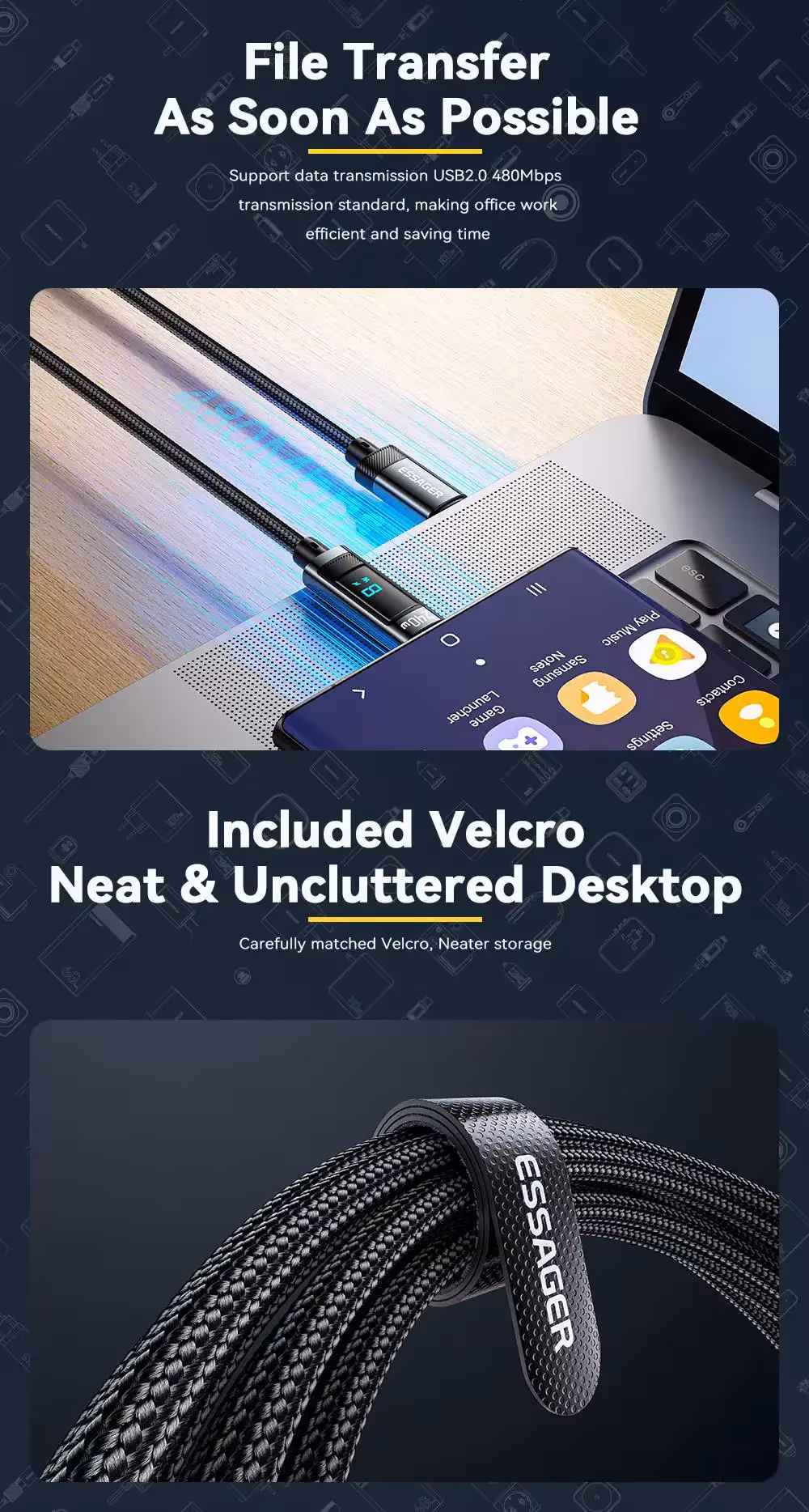 USB C kabelis 240W