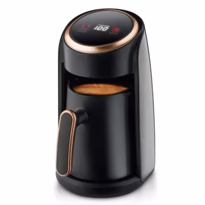 Bollitore elettrico portatile da 300ml, 600W, con protezione anti-overflow e spegnimento automatico, colore nero e oro.