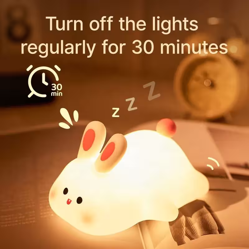 Rabbit-shaped night light with touch control, timer, and adjustable brightness for kids