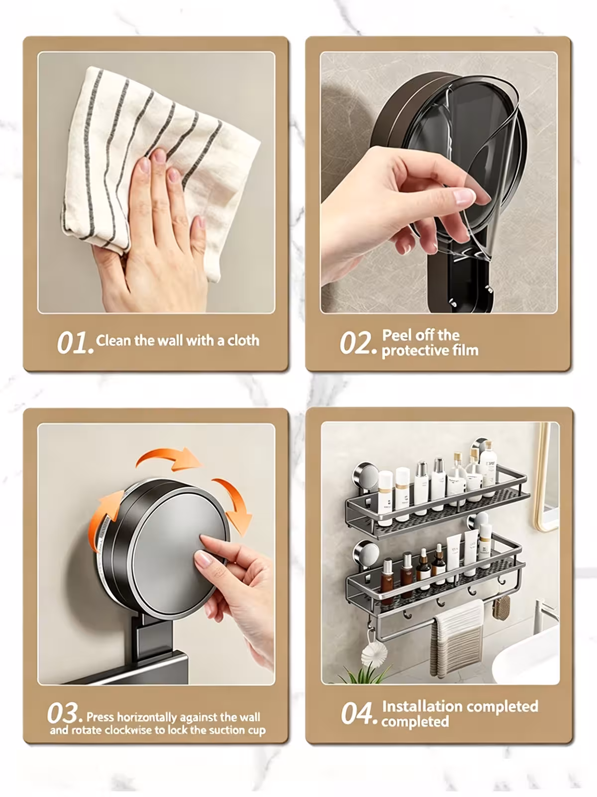Bathroom shelf, no drilling required.
