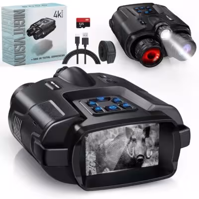 Binoculares de visión nocturna 4K con infrarrojos, zoom de 8x, 600 m, tarjeta de 64 GB