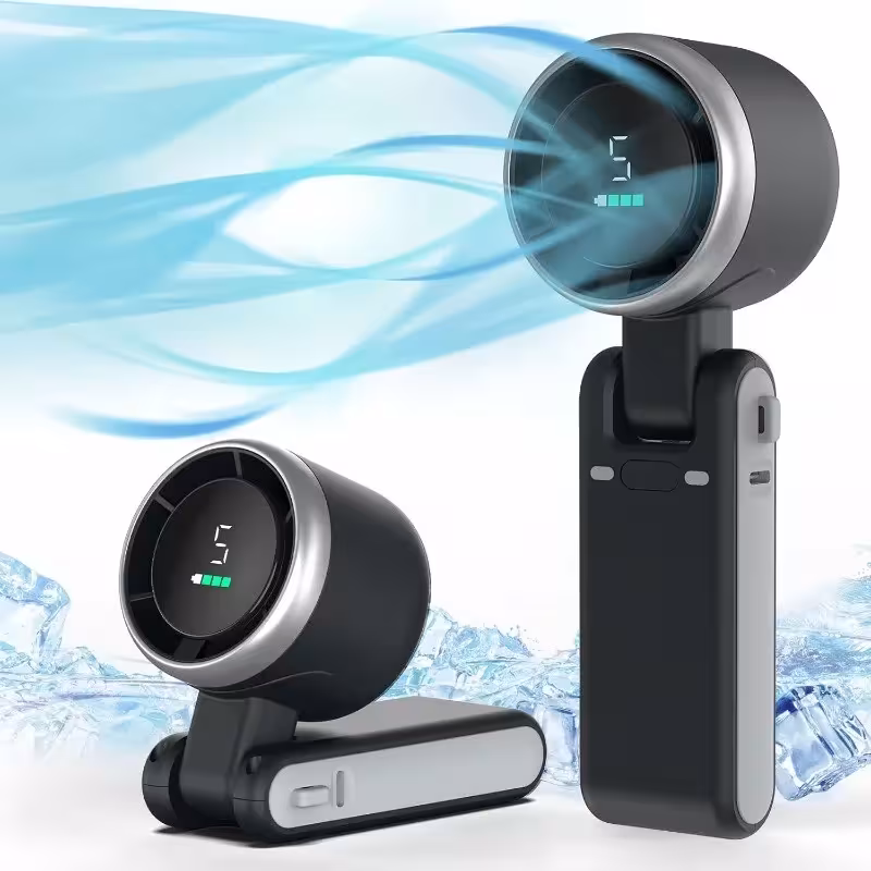 Mini ventilador portátil 3 en 1 con 5 velocidades, batería de litio recargable de 3600mAh y carga USB para viajes.