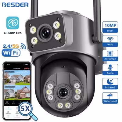 Videocamera WiFi PTZ BESDER 5K 10MP con doppio obiettivo 5G e tracciamento automatico AI