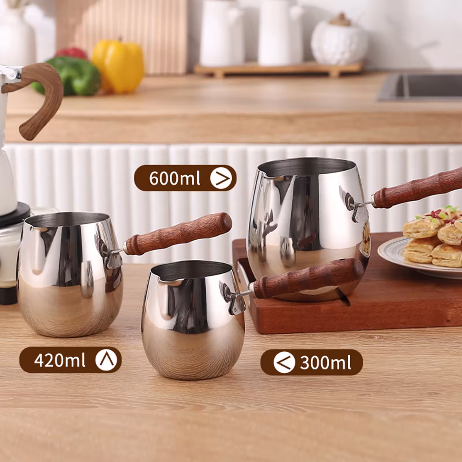 Cafetière turc en acier inoxydable manche longue pour café