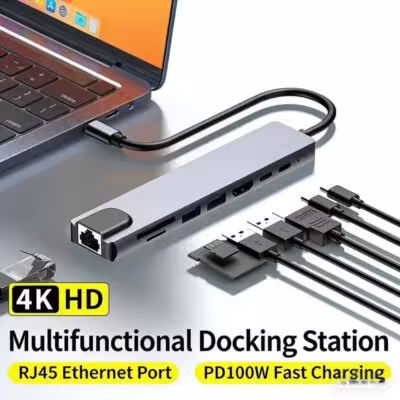 USB C šakotuvas Thunderbolt 3 dokavimo stotelė nešiojamam kompiuteriui su RJ45 ir HDMI jungtimis MacBook