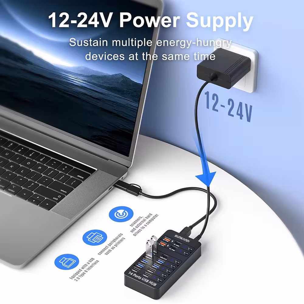USB šakotuvas su LED